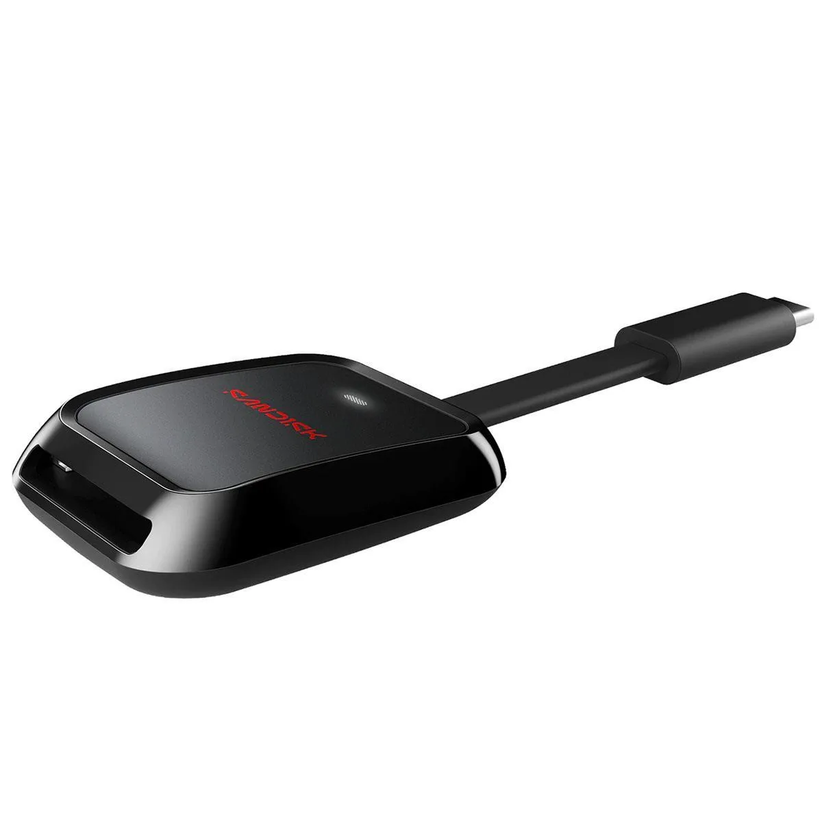 Compact black SD card reader with USB-C plug