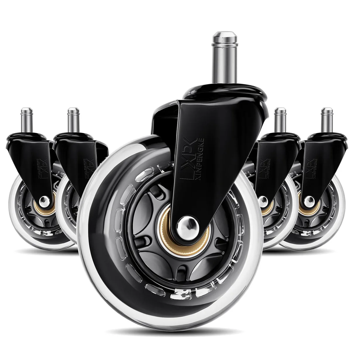  Office ChairWheels 5-Piece Caster Wheels Stem Mount 2 inches Transparent Black — product photo