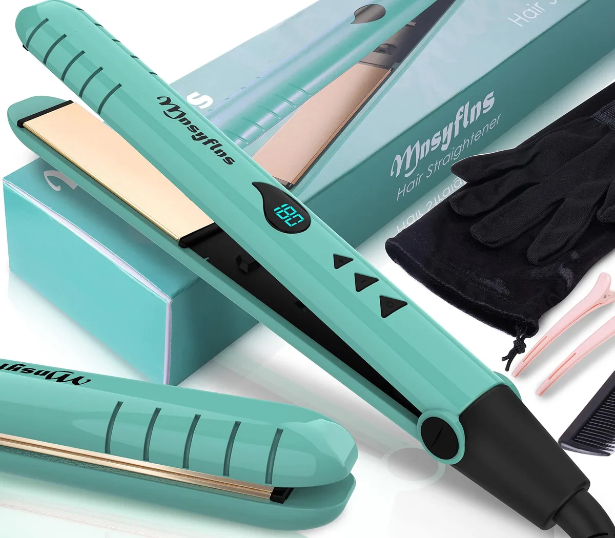  Mnsyflns 2-in-1 Hair Straightener and Curler 15s Green — product photo