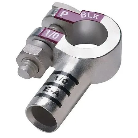 Five orange copper battery terminals with left elbow crimp connections