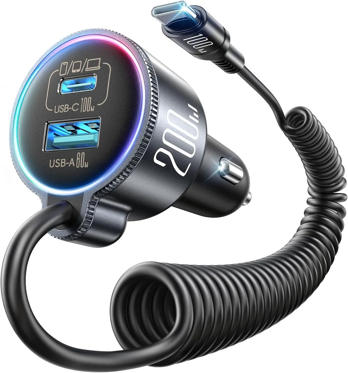 Leelbox Leelbox 200W Car Charger PD100W 5FT Coiled Cable PD3.0 QC4.0 PPS — product photo