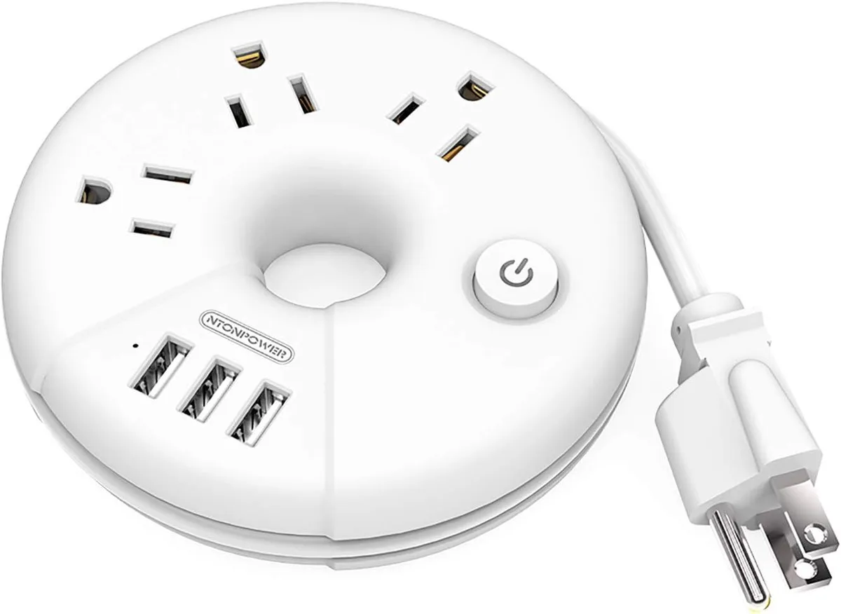 NTONPOWER NTONPOWER Travel Power Strip 3 Outlets 3 USB 15in White — product photo