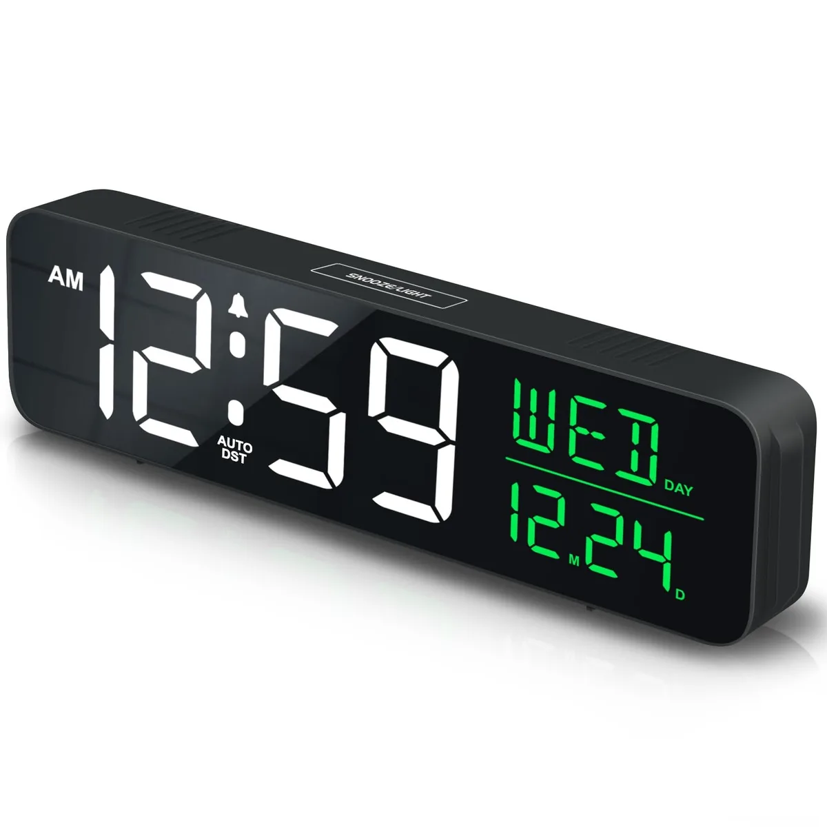 Peakeep digital alarm clock white and green 9.0 in rectangular desk form