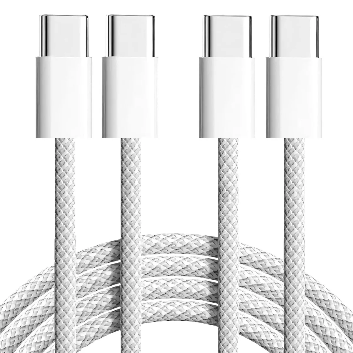  TOP-UP Braided USB-C to USB-C Cable 3.3ft 60W White Pack of 2 — product photo