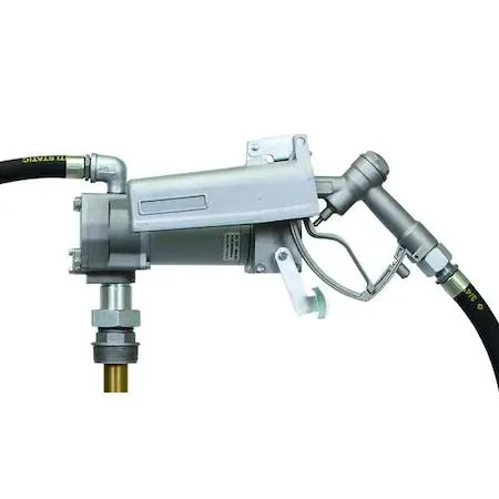 Red cylindrical 12V fuel pump with 12ft hose and 34in suction tube