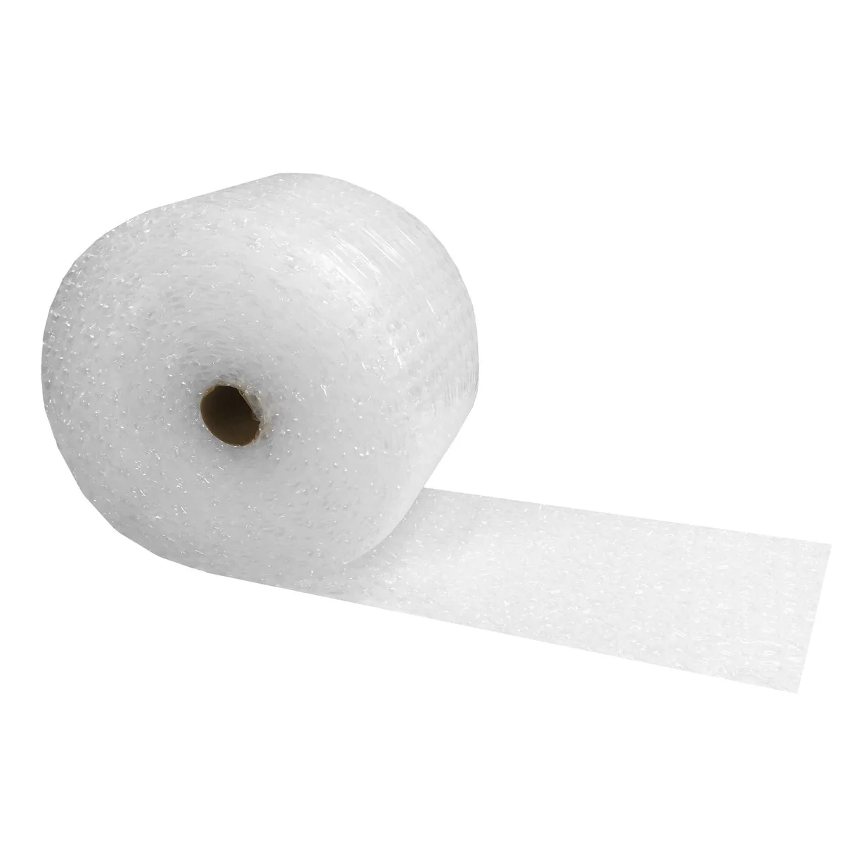 Roll of bubble wrap on a 3 inch core, 12 inches wide, 100 feet long, medium 5/16 inch bubbles, perforated every 12 inches