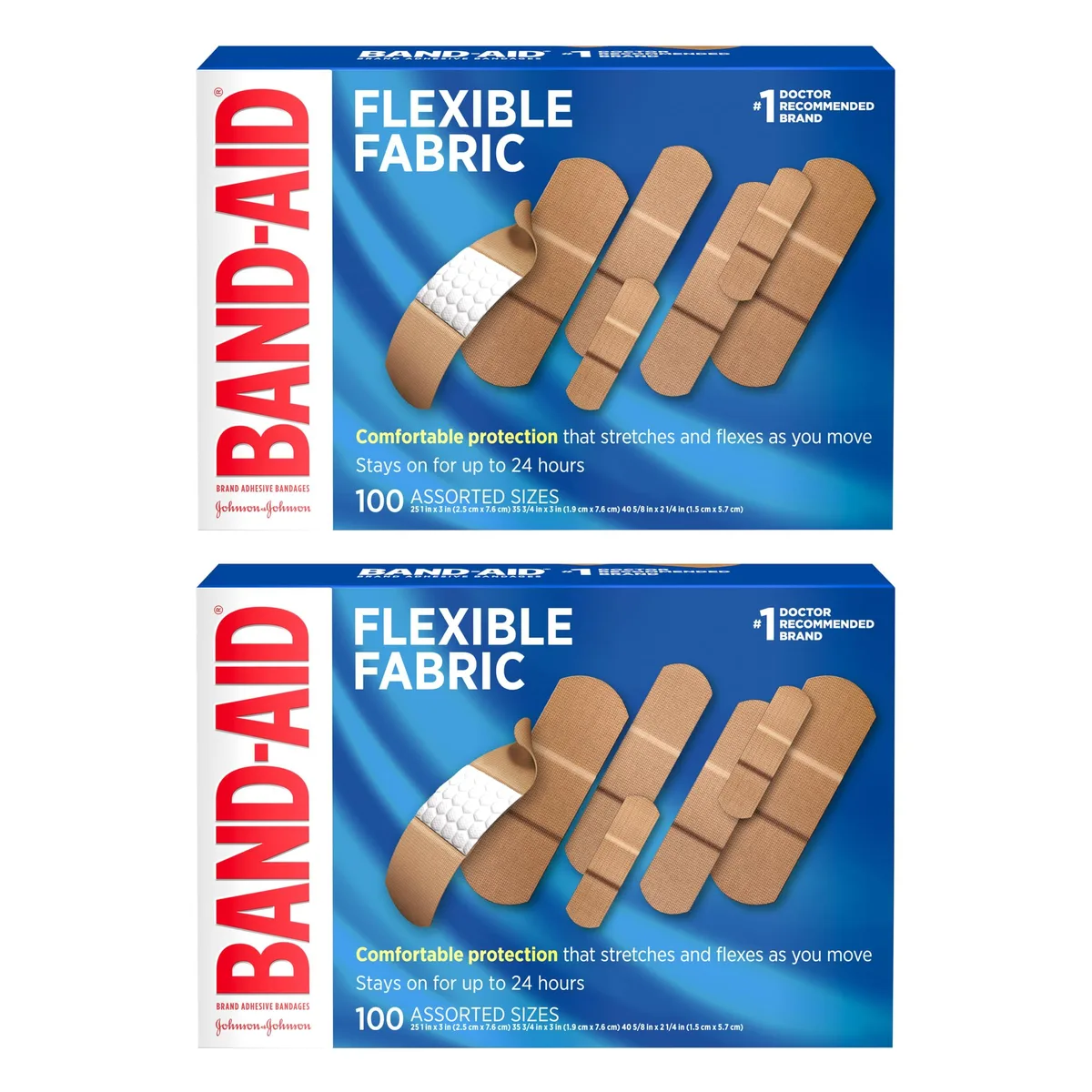  Band-Aid Flexible Fabric Bandages Assorted 2 x 100 Count — product photo