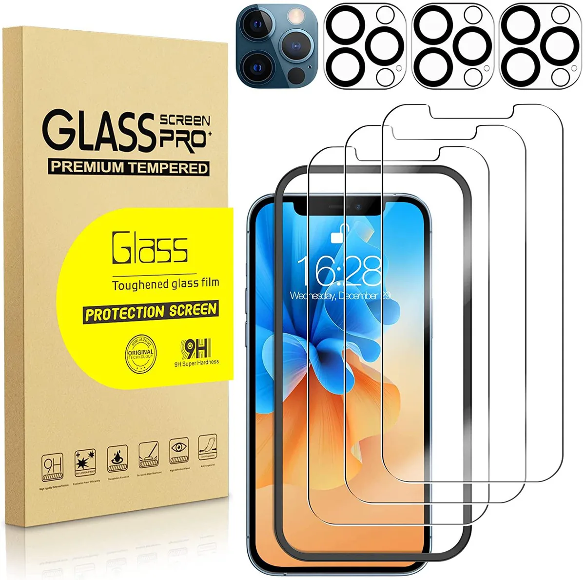BONAEVER BONAEVER 3 Pack Tempered Glass Screen Protector iPhone 12 Pro Max 6.7 inch with Camera Lens Protector — product photo