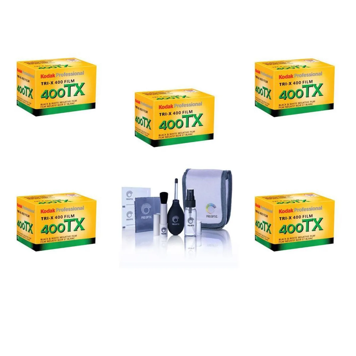 Kodak Kodak Tri-X Pan 400 Black &amp; White Film 35mm 36 Exp 5 Pack with Cleaning Kit — product photo