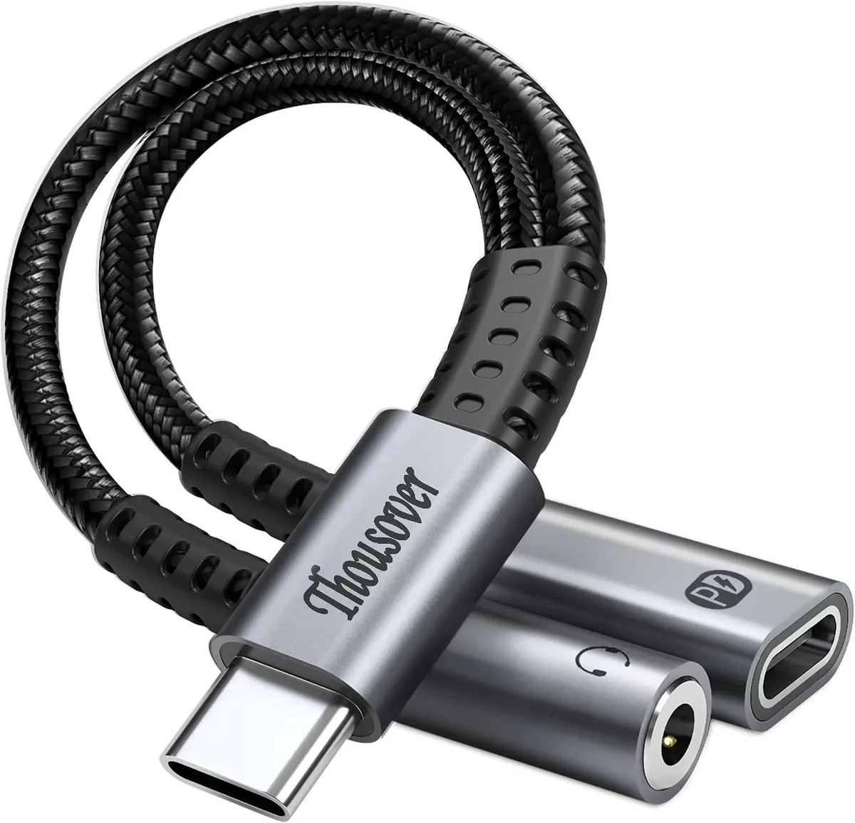 MYDply MYDply USB-C to 3.5 mm Headphone &amp; Charger Adapter 2-in-1 60W PD 13 cm — product photo