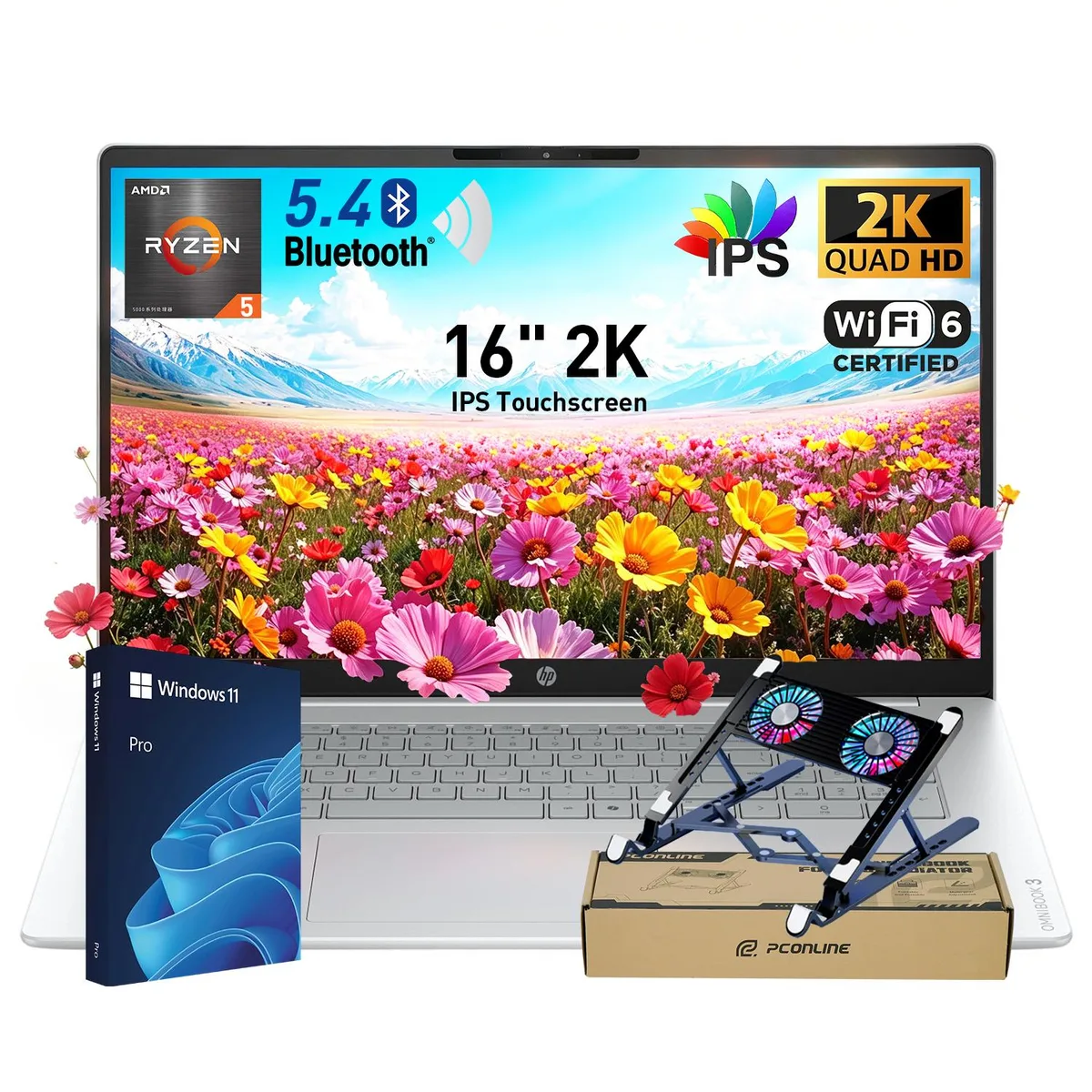 HP HP OmniBook 3 16 2K Touch Ryzen 5 40 16GB 256GB Cooler Silver laptop — product photo