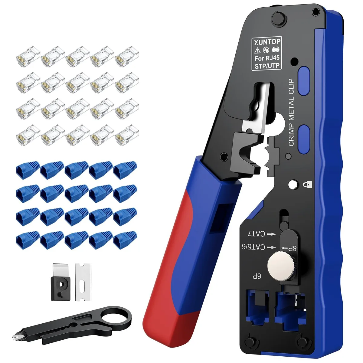 XUNTOP RJ45 Crimp Tool Kit with 20 Connectors — product photo