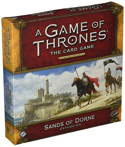 Cardboard box with colourful fantasy artwork showing desert characters and house sigils