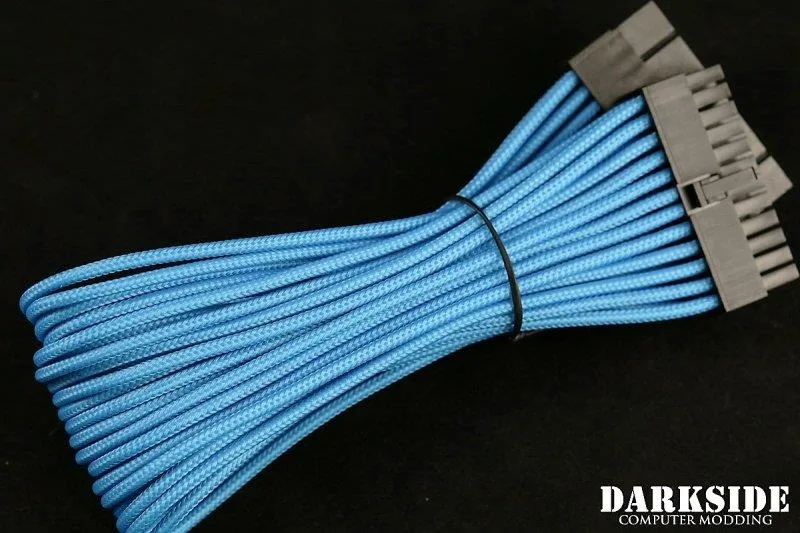 Darkside Computer Modding Darkside Computer Modding 24-Pin ATX 12" 30cm HSL Single Braid Extension Cable Aqua Blue UV DS-0695 — product photo