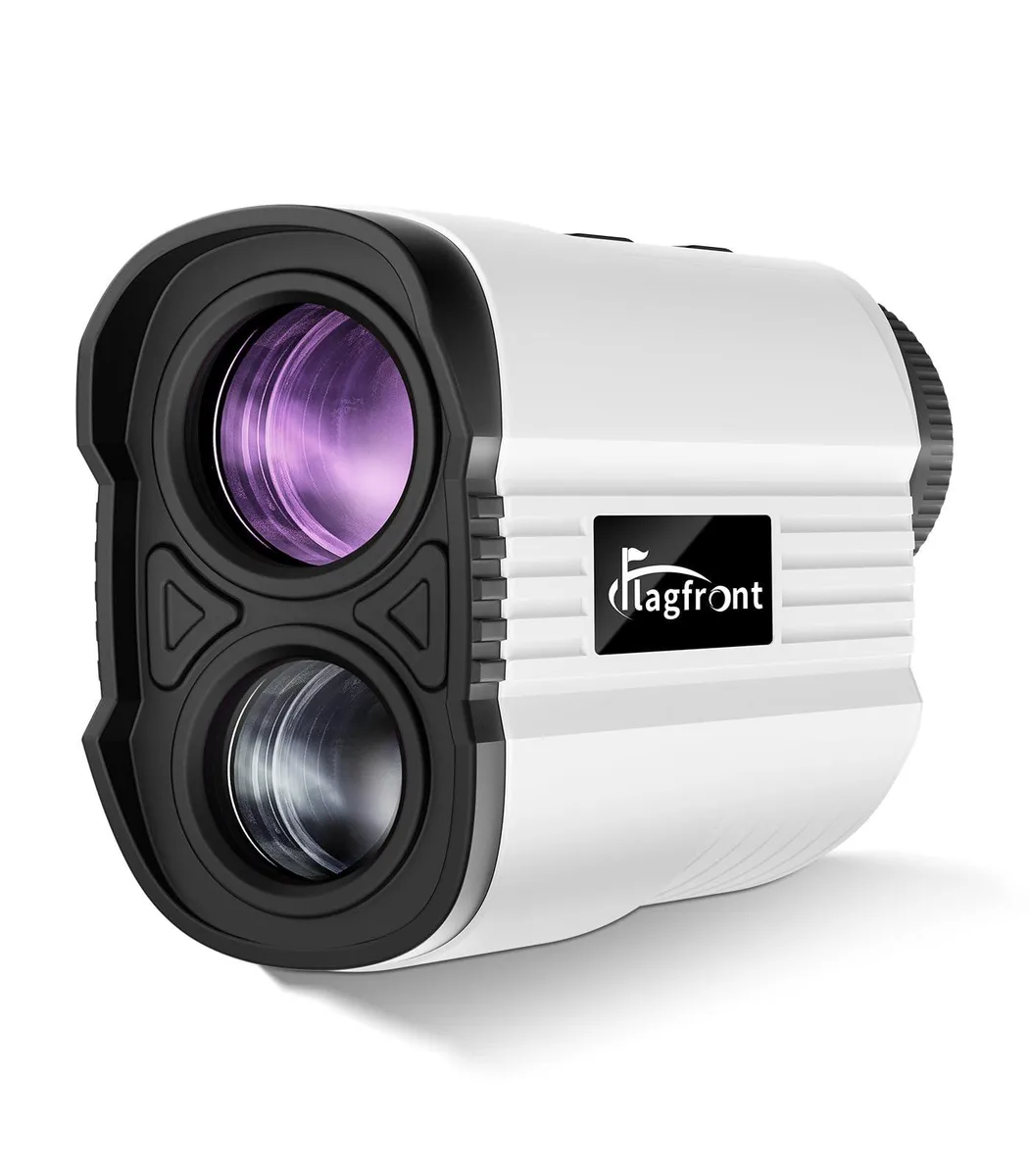 Compact black rangefinder with LCD screen and magnetic side strip