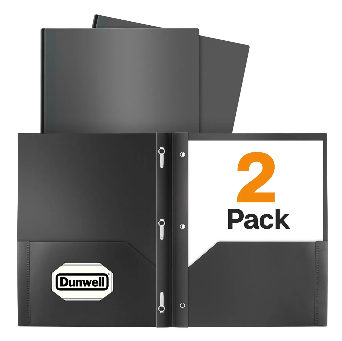 Two black polypropylene folders with three prongs and two pockets each
