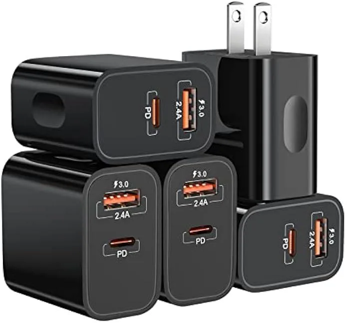 Ksin Ksin 20W USB-C PD 3.0 + USB-A QC 3.0 Dual Port Charger 5 Pack Black — product photo