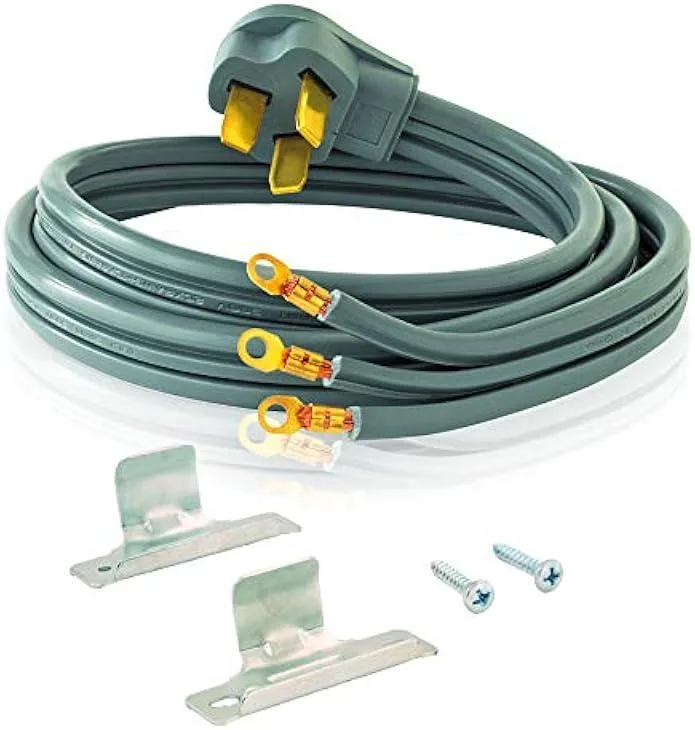 Grey 6-foot range cord with straight 3-prong plug and ring terminals