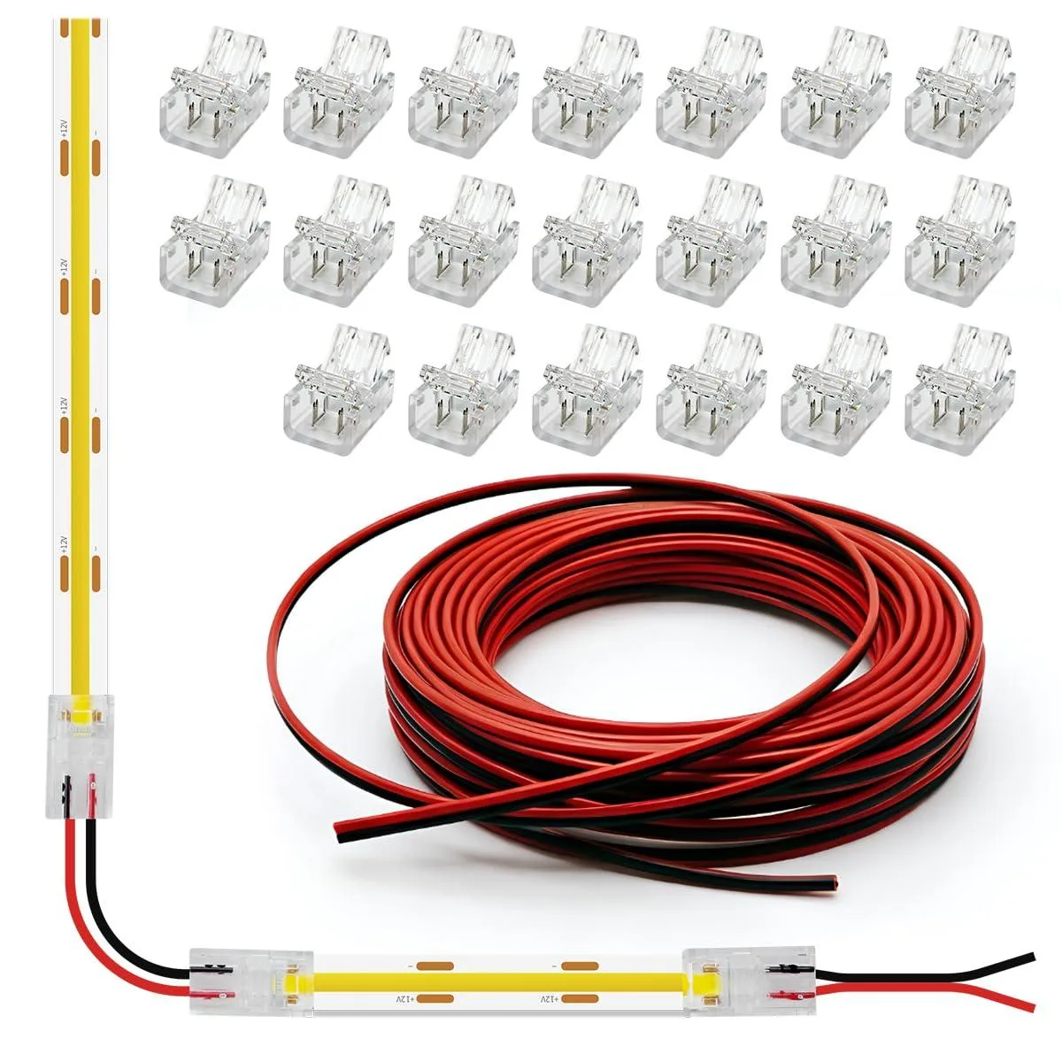  COB LED Strip to Wire Connector Kit 20 Pack 6m 22AWG Cable IP30 Transparent — product photo