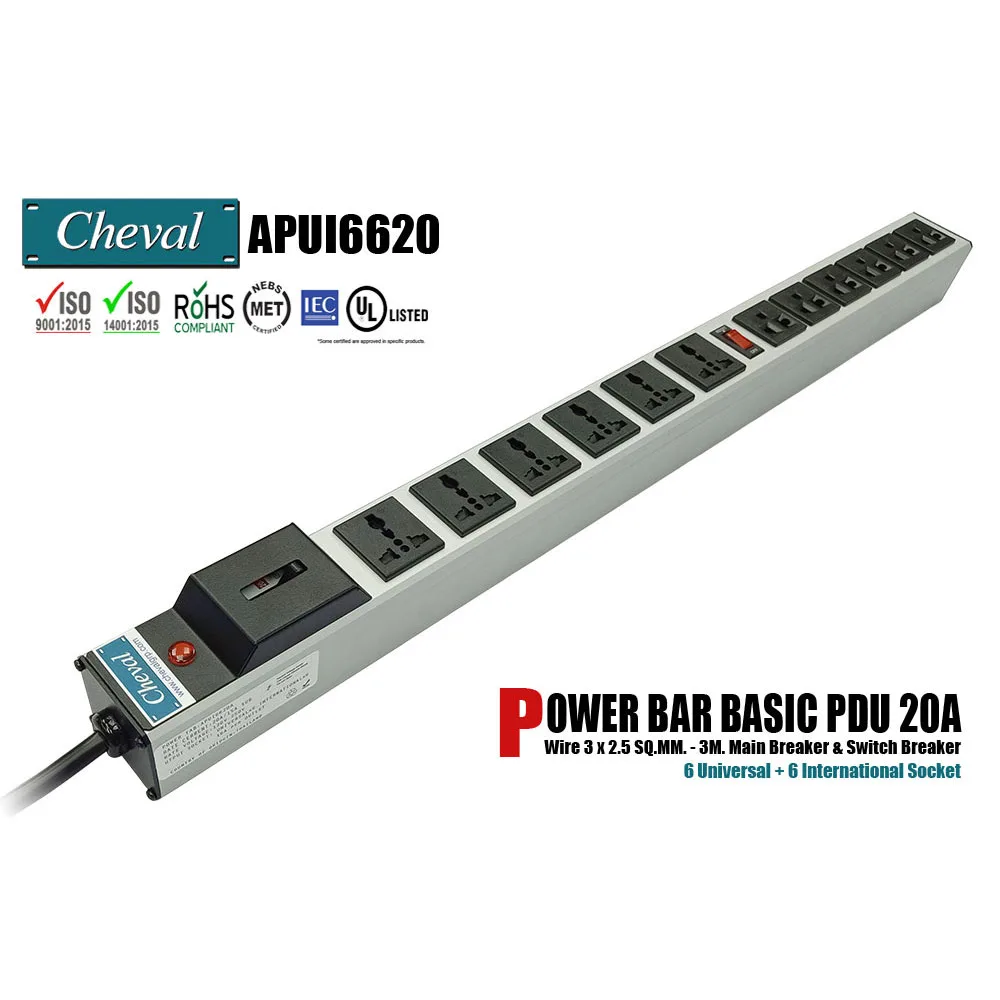 Cheval Electronic Enclosure Co.,Ltd Cheval Electronic Enclosure Co.,Ltd Arion Power Bar Basic PDU 20A 6 Universal 6 International 110V 10ft — product photo