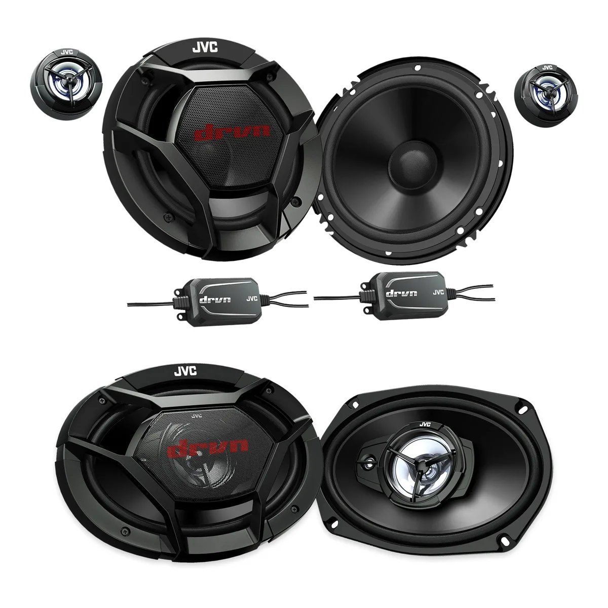 JVC JVC CS-DR601C 6.5" Component + CS-DR6931 6x9" 3-Way Coaxial Speaker Bundle — product photo