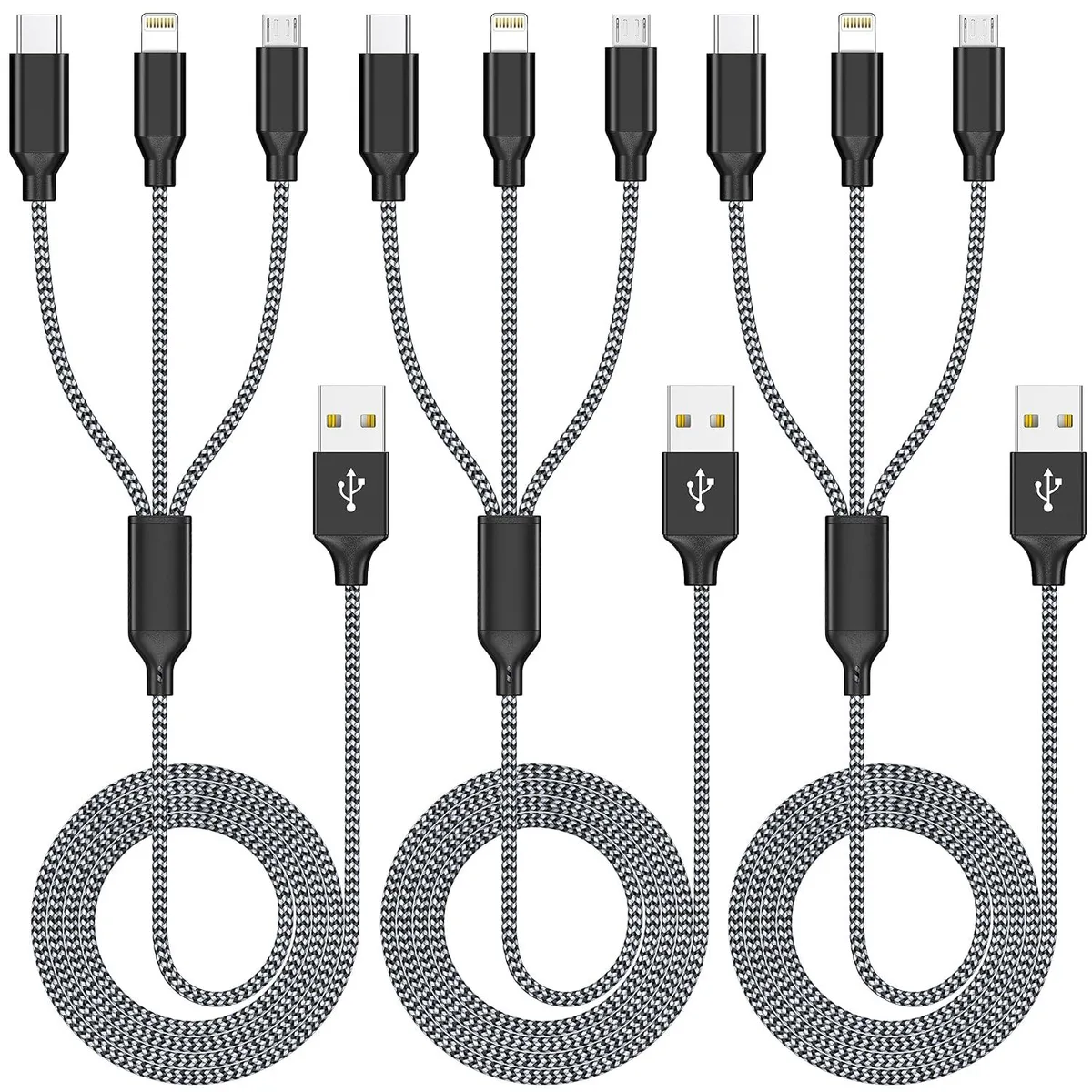 MCHOSE MCHOSE 3 in 1 Lightning Cable 4ft 3Pack Nylon Braided Type C Micro USB — product photo