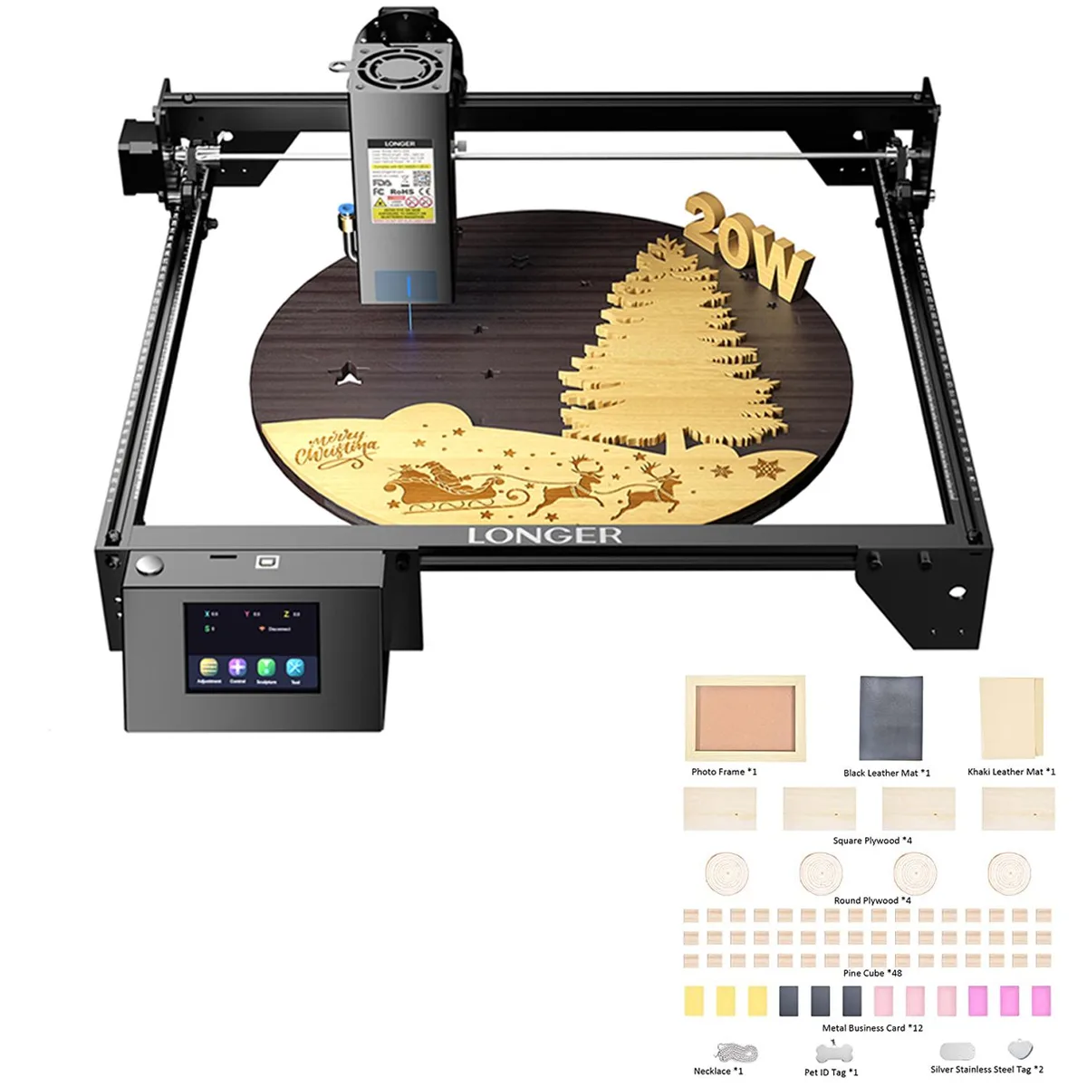 LONGER LONGER RAY5 20W Laser Engraver &amp; 77pcs Material Kit — product photo