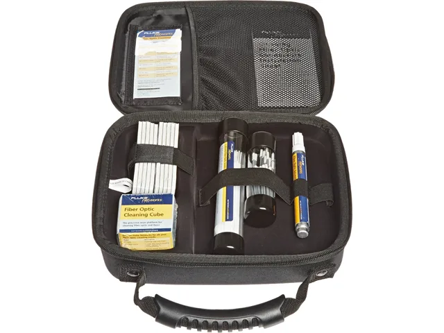 FLUKE networks FLUKE networks NFC-KIT-CASE fiber optic cleaning kit with case, 10 cards, solvent pen, 2.5mm and 1.25mm swabs — product photo
