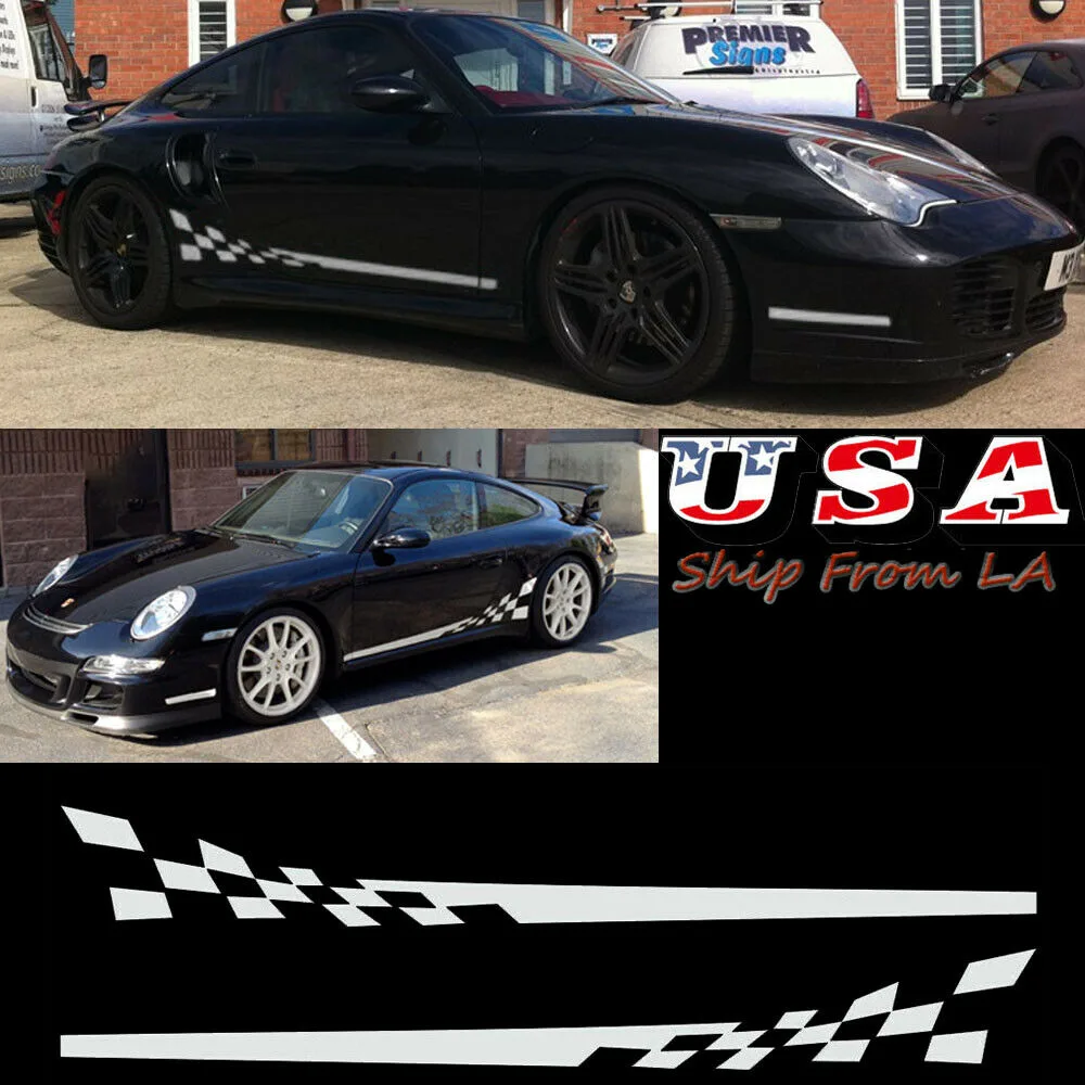 SIMPLEX TECHNOLOGY CO., LIMITED SIMPLEX TECHNOLOGY CO., LIMITED White Checkered Racing Decal Side Skirt Vinyl Sticker 200×25 cm — product photo