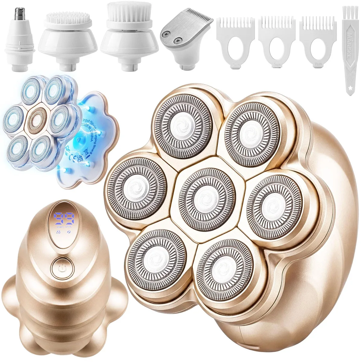 Gold rotary shaver with floating magnetic head and LCD display