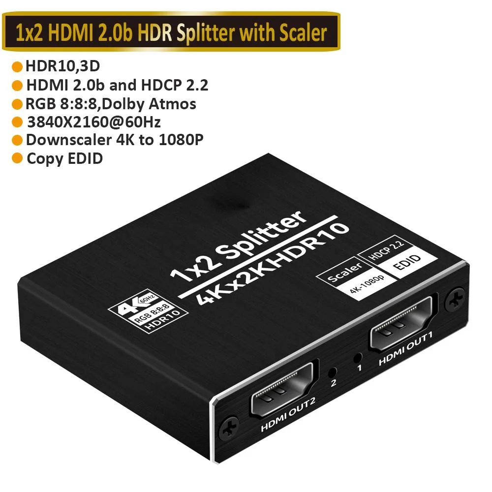 LUOM LUOM OZF12 1x2 HDMI Splitter 4K@60Hz 18Gbps Black — product photo