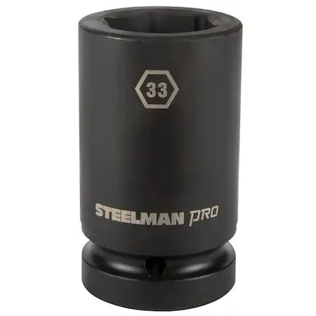Black 33mm deep impact socket with laser-etched markings