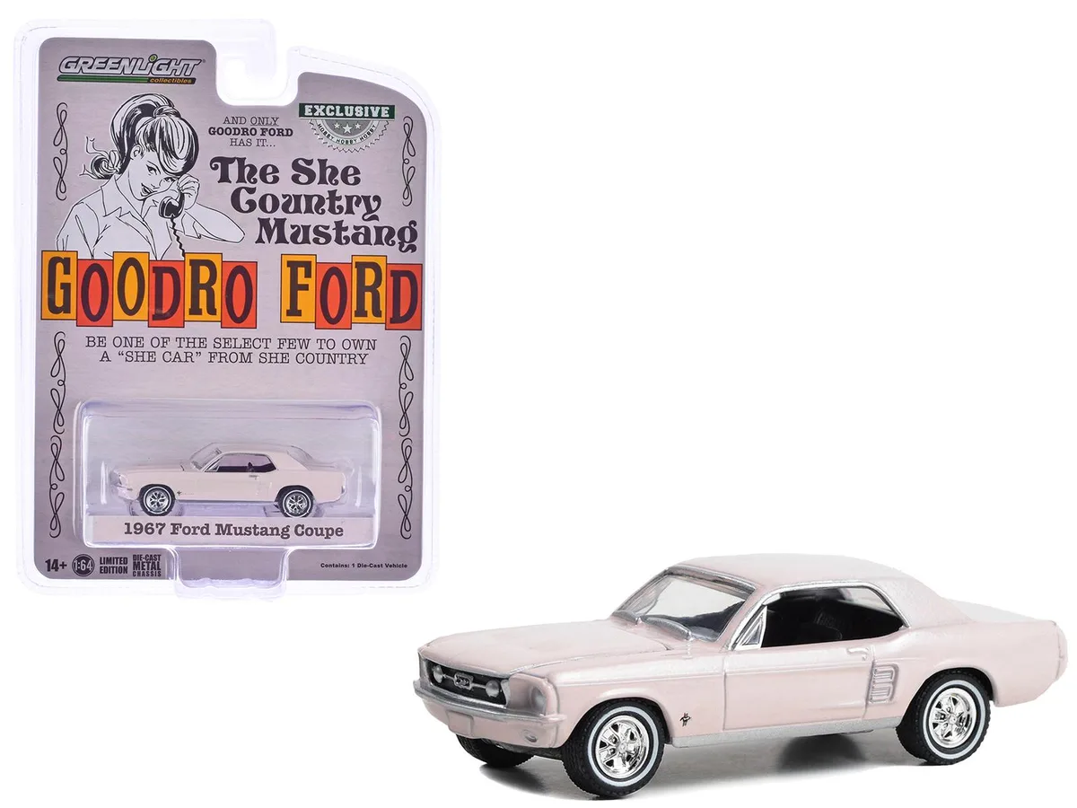 GREENLIGHT GREENLIGHT 1967 Ford Mustang Coupe "She Country Special" Bermuda Sand 1/64 Diecast Hobby Collectible — product photo
