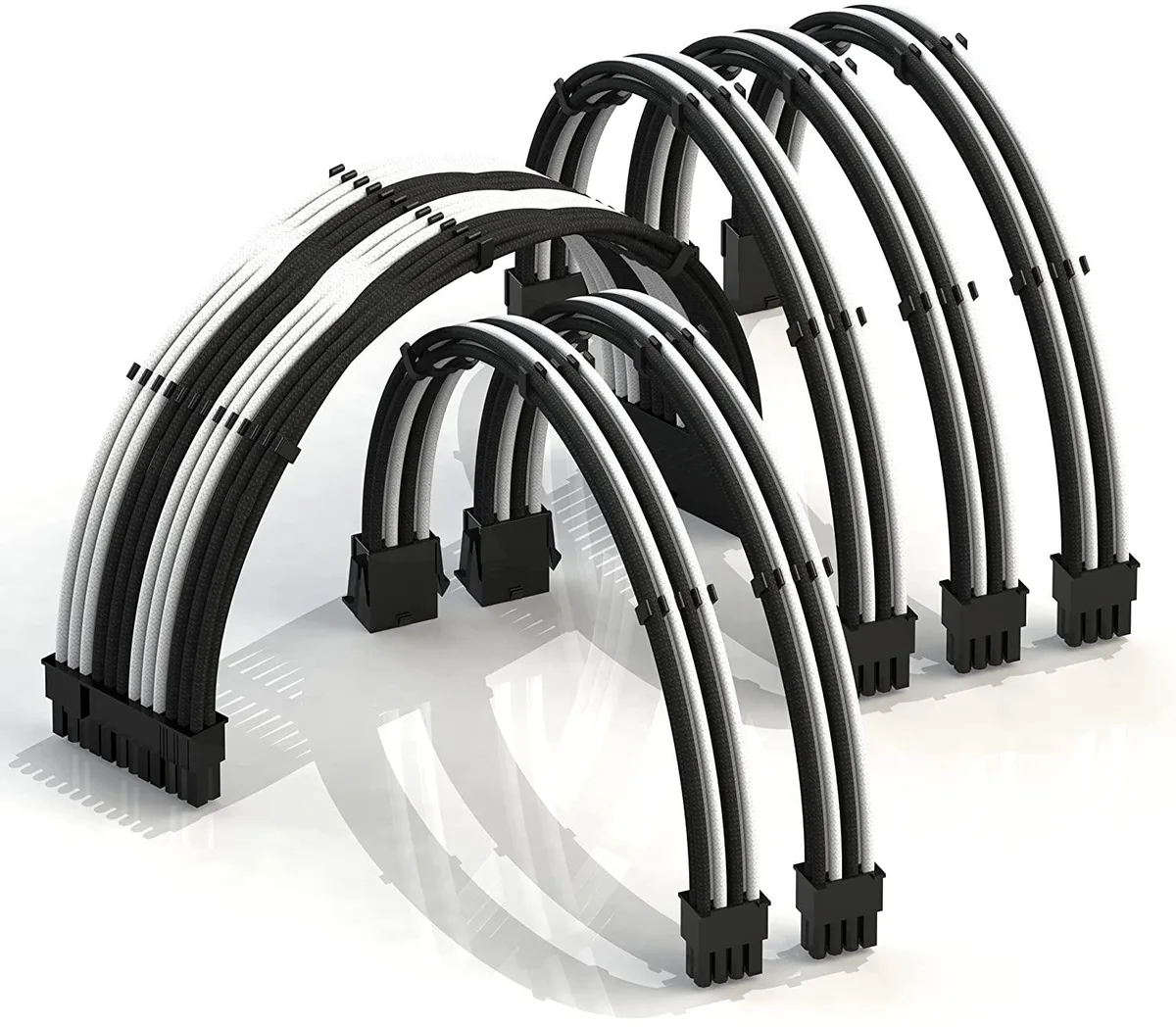 myVolts myVolts PSU Cable Extension Kit 24-Pin 4+4-Pin CPU 2x 6+2-Pin GPU 30cm WhiteBlack — product photo
