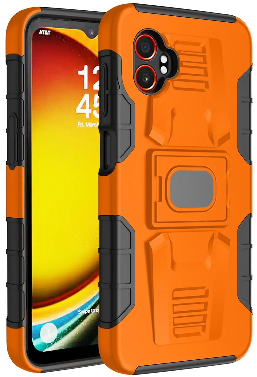 Nakedcellphone Nakedcellphone Rugged Ring Grip Case with Stand for Samsung Galaxy XCover 7 Pro SM-G766 Orange — product photo