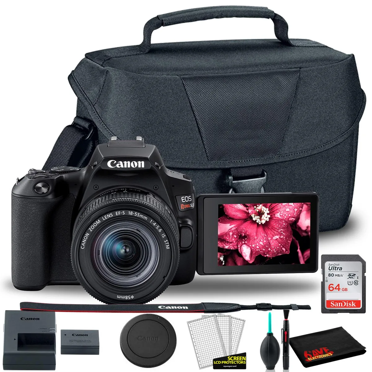 Canon International Canon EOS Rebel 250D Camera Kit 18-55mm Black 64GB Card — product photo