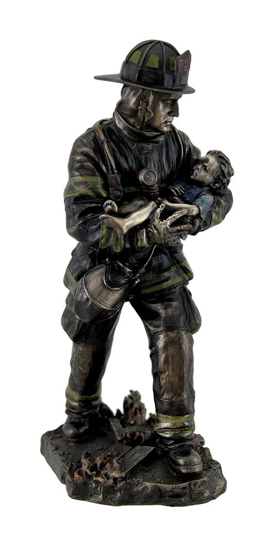 Unicorn Studios Unicorn Studios Firefighter Carrying Child Metallic Bronze Statue 11 Inches — product photo