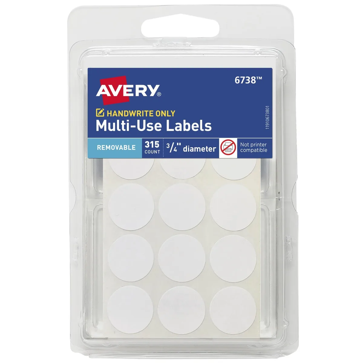 White round sticker sheet, 315 removable labels, matte finish