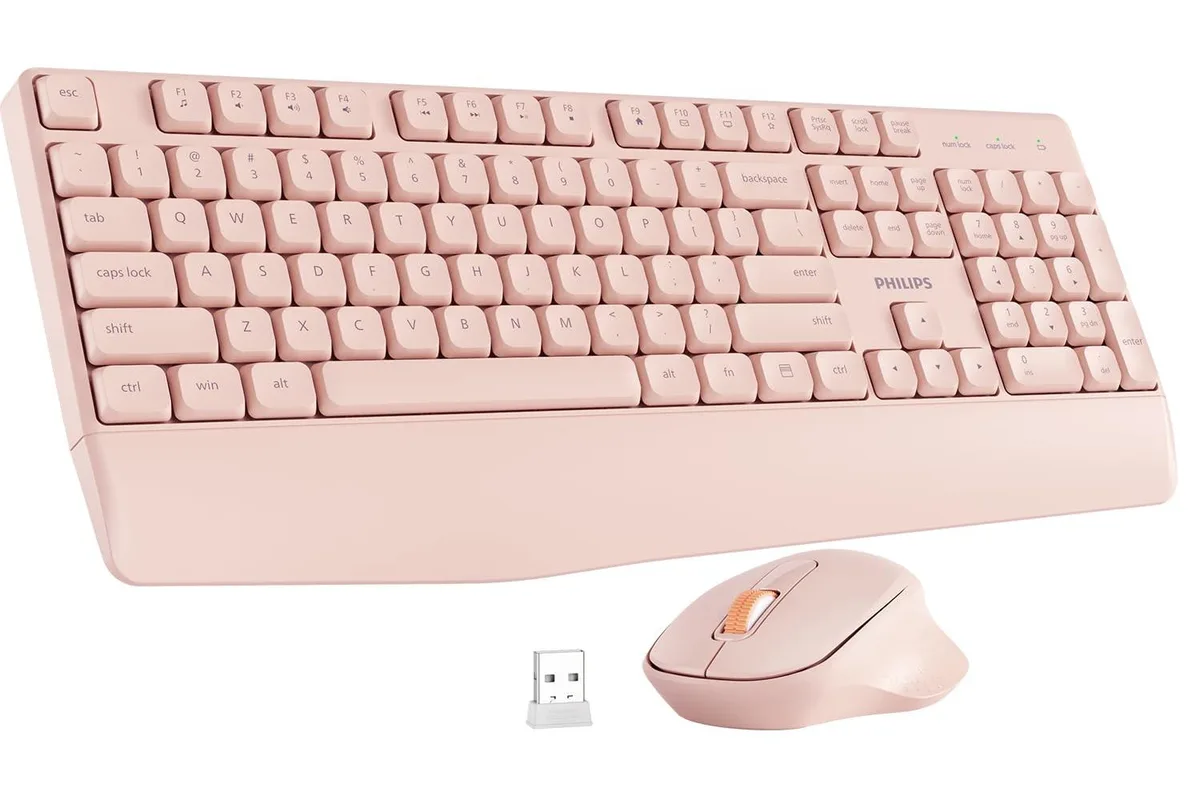 Philips Philips Wireless Ergonomic Keyboard and Mouse Combo 2.4GHz Pink — product photo