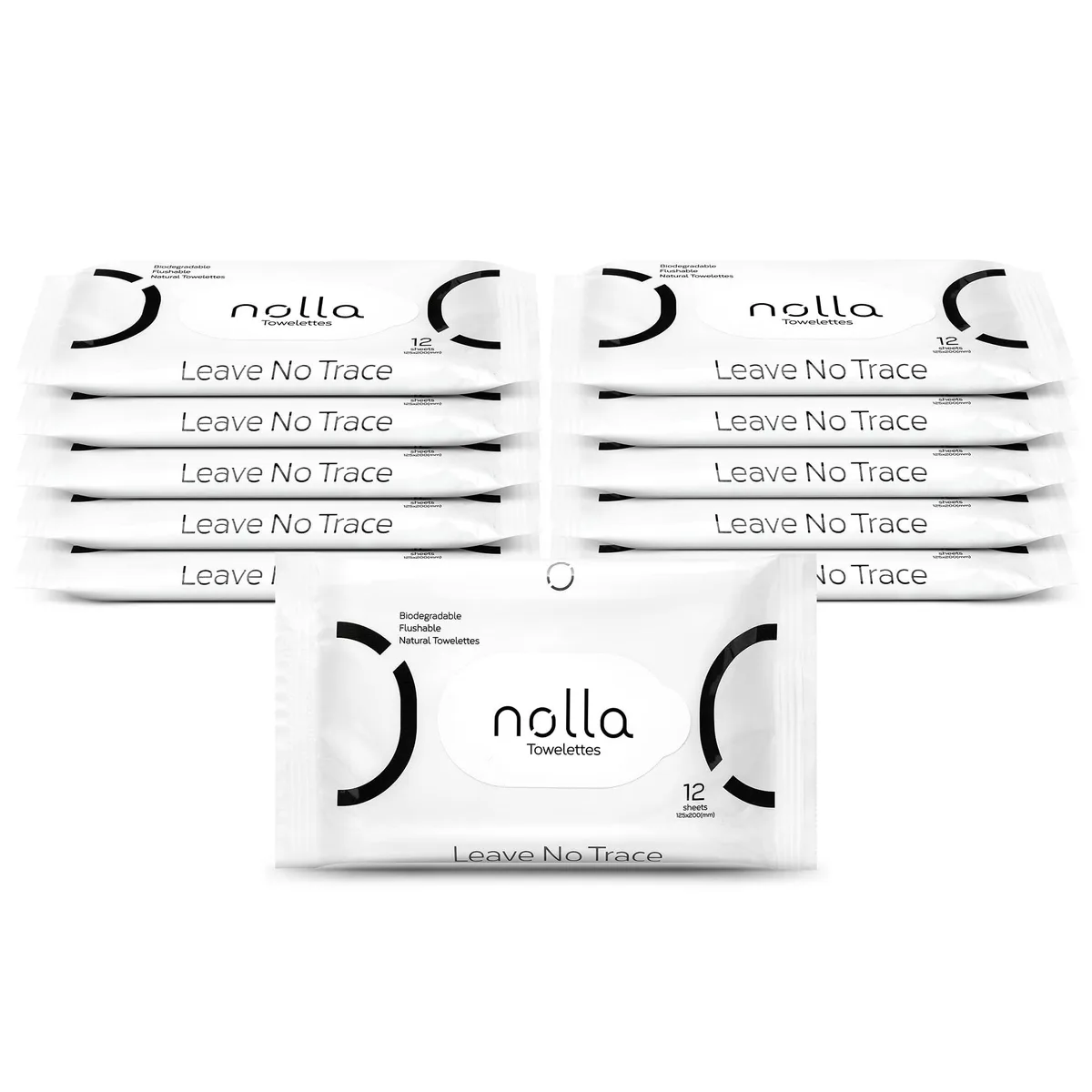 Ten packs of twelve unscented flushable wipes in rectangular cartons