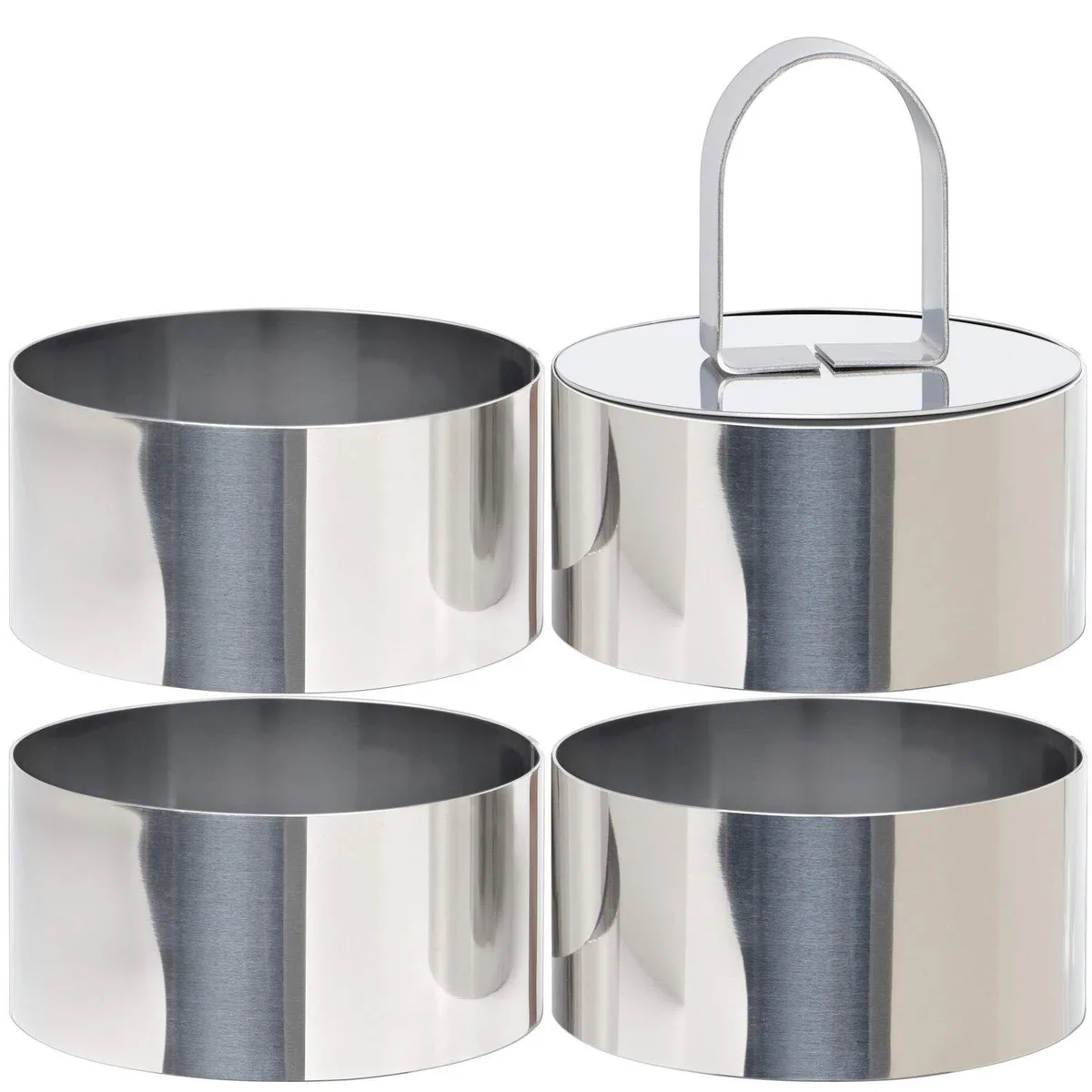 Five stainless steel rings 1.6 inches tall with pusher in gift box
