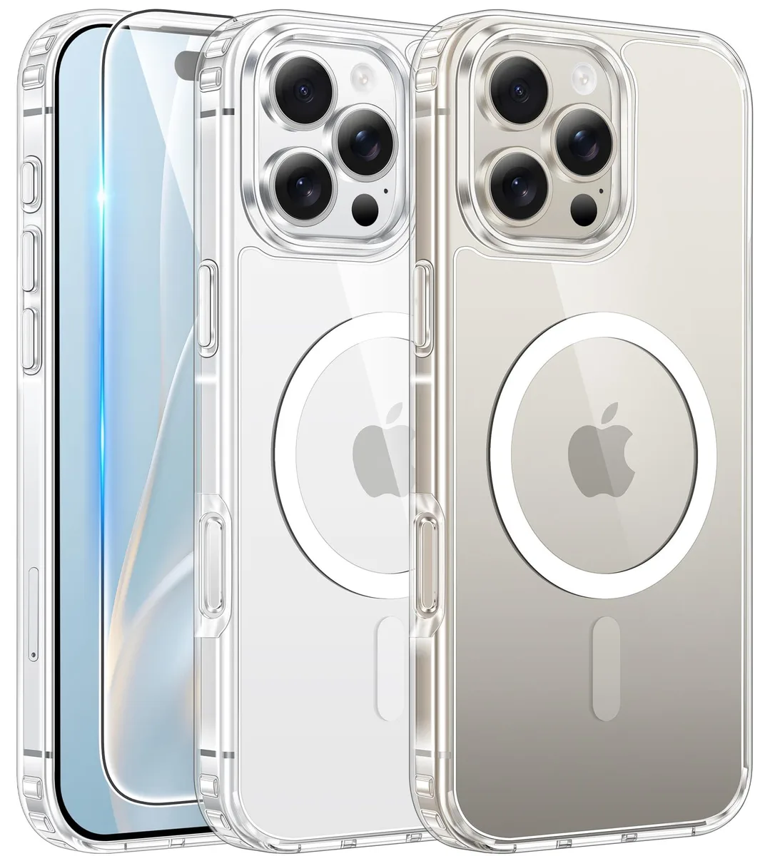 Transparent magnetic case with built-in screen protector for iPhone 16 Pro