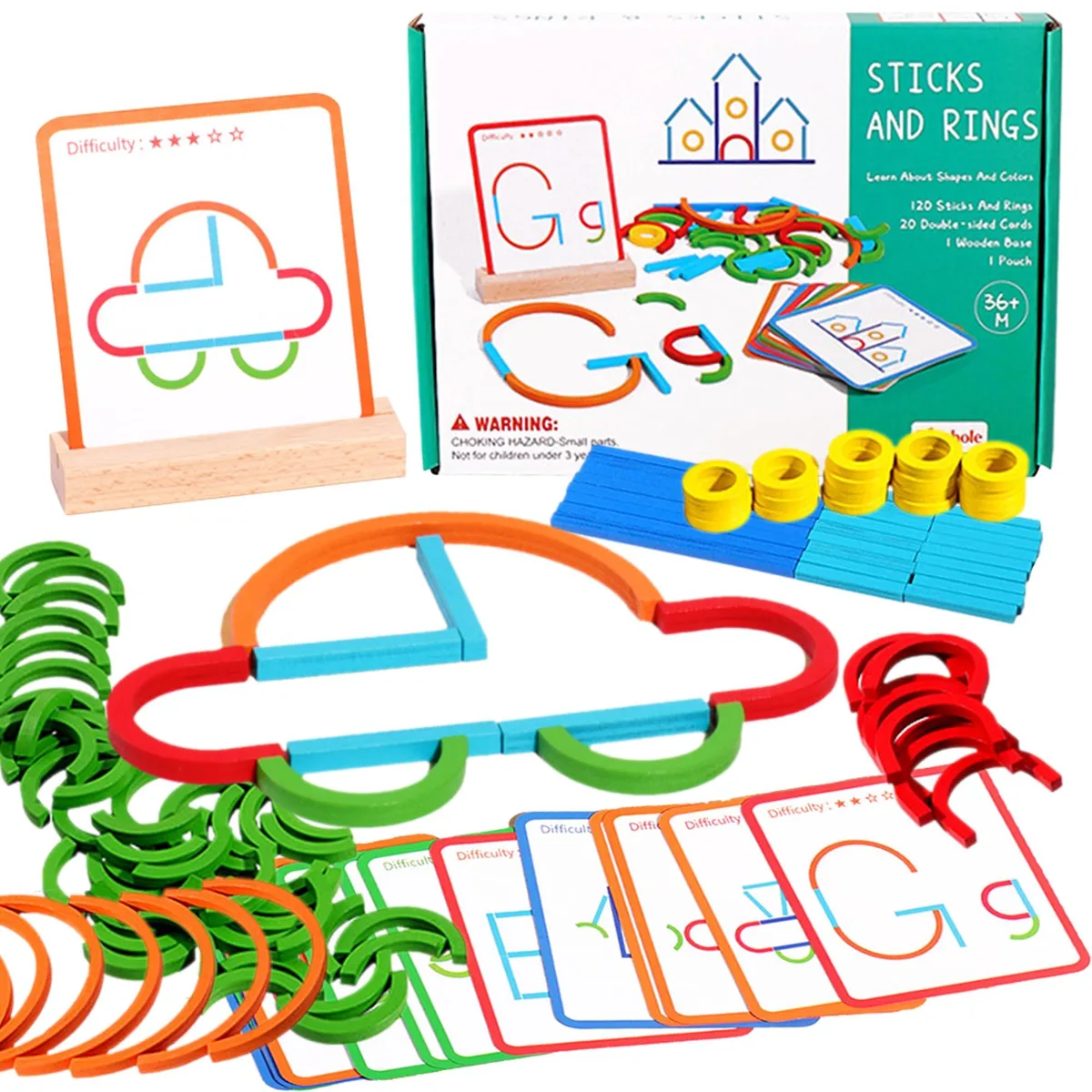Wooden stick and ring building blocks for preschool learning