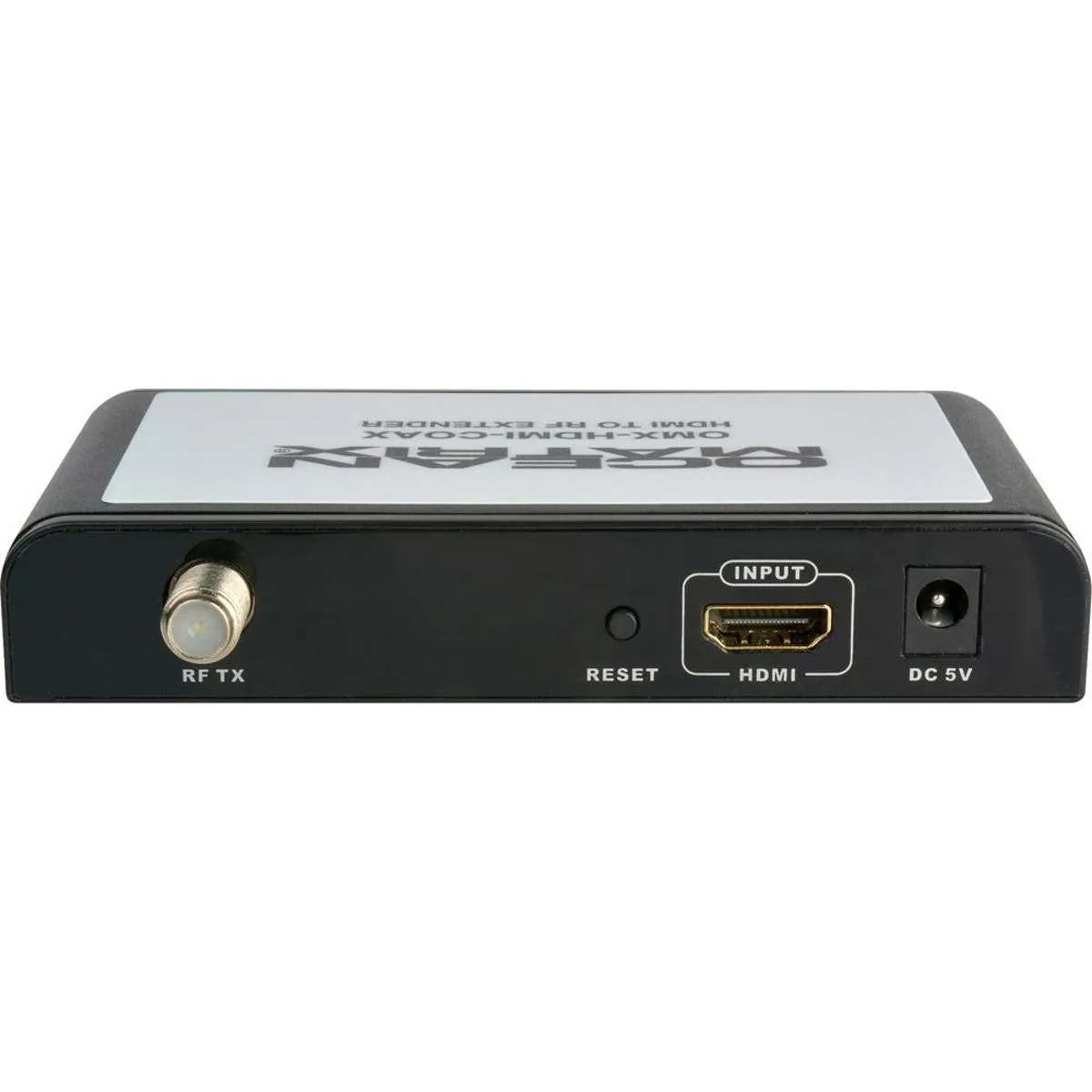 Compact metal box with coaxial F connector and HDMI port, matte black finish
