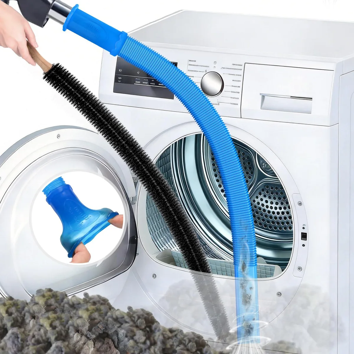 Blue GE dryer vent cleaner kit with 31.5 in flexible hose and lint brush