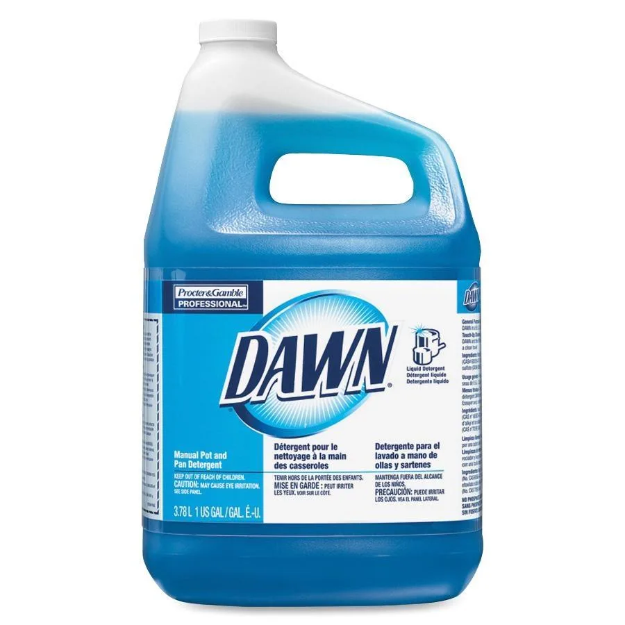 Blue Dawn dishwashing liquid in a one-gallon plastic jug