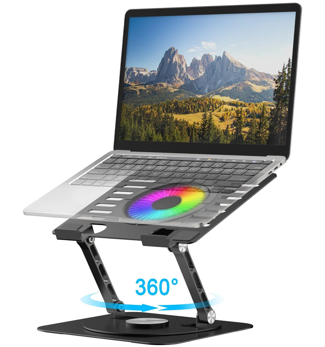  Rain Design E0B22-01 laptop stand 360° rotation RGB cooling fan 10-17" black — product photo