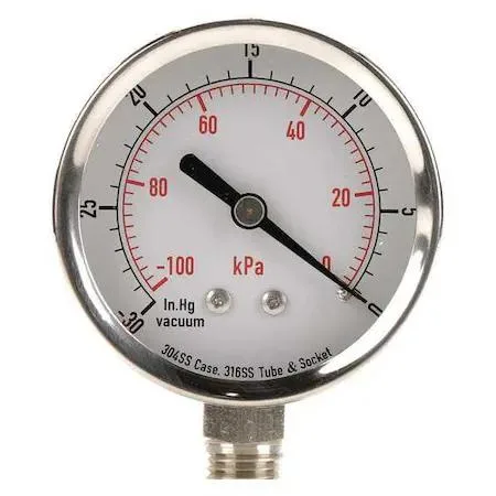 Stainless steel vacuum gauge with acrylic lens and bottom NPT connection