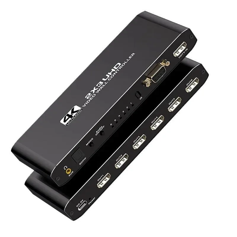Compact black box with six HDMI outputs and remote control