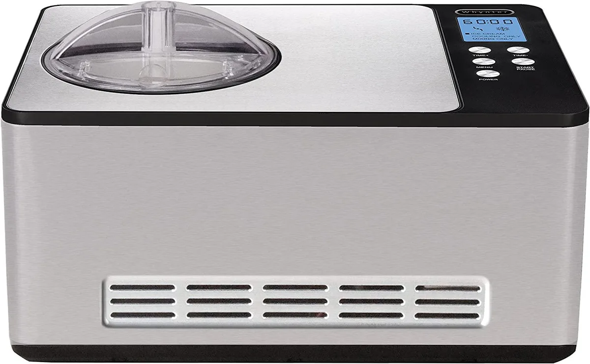 Stainless steel countertop ice cream maker with LCD display and removable bowl